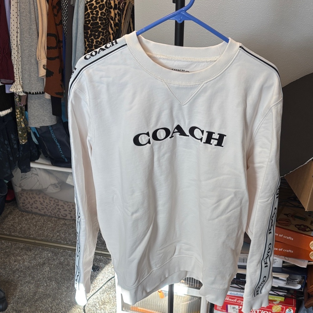 Coach Ivory Sweatshirt with Logo and Sleeve Stripes